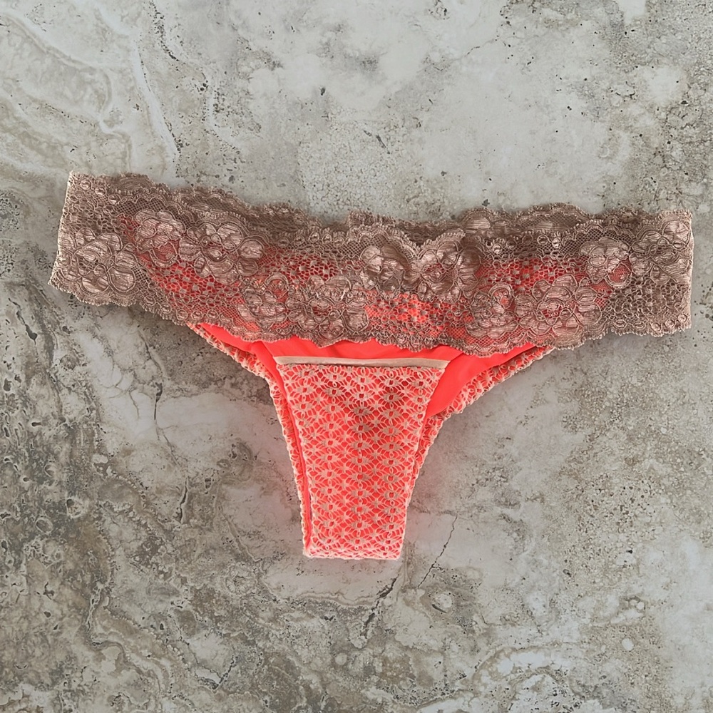 Beach Bunny Coral and Brown Lace Bikini Bottom